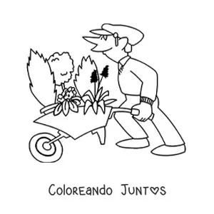 Imagen para colorear de caricatura de un jardinero