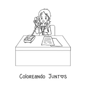 Imagen para colorear de secretaria animada llamando por teléfono en su oficina