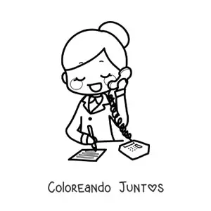 Imagen para colorear de caricatura de una secretaria hablando por teléfono en su oficina