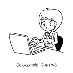 Imagen para colorear de secretaria animada escribiendo en la computadora