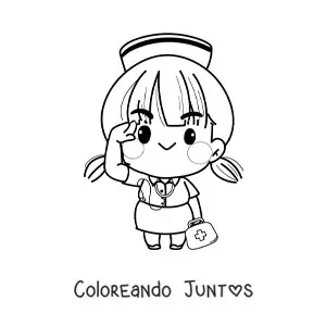 Imagen para colorear de enfermera kawaii animada fácil