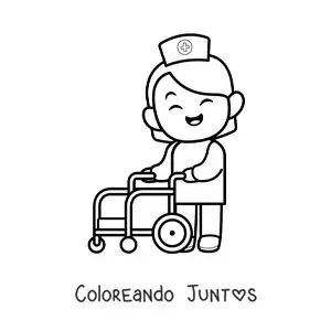 Imagen para colorear de enfermera animada con una silla de ruedas