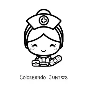 Imagen para colorear de enfermera kawaii con una bandita