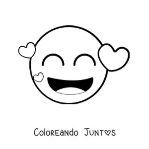 Imagen para colorear de emoji feliz con corazones