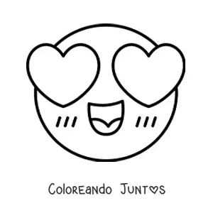 Imagen para colorear de emoji enamorado con ojos de corazones