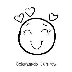 Imagen para colorear de emoji de carita sonriente enamorada con corazones