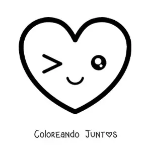 Imagen para colorear de emoji de corazón coqueto kawaii