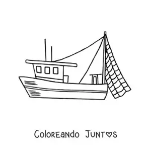 Imagen para colorear de un barco pesquero con una red