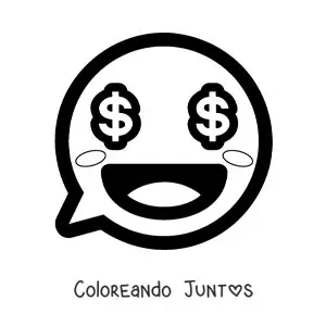Imagen para colorear de emoji kawaii sonriendo con ojos de dinero