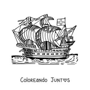 Imagen para colorear de un barco antiguo en el mar