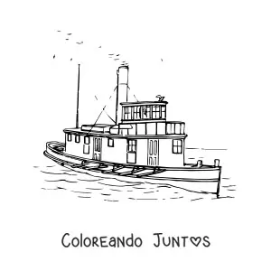 Imagen para colorear de un barco remolcador a vapor en el mar