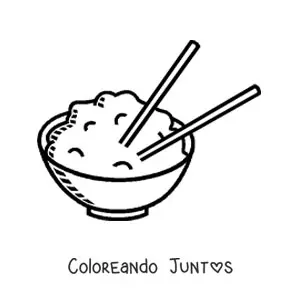 Imagen para colorear de plato de arroz con palillos chinos