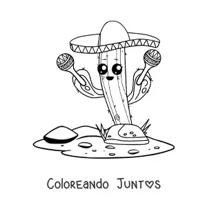 Imagen para colorear de cactus mexicano animado kawaii