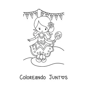 Imagen para colorear de niña mexicana animada