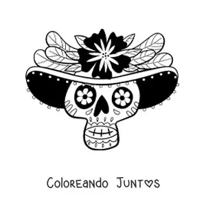Imagen para colorear de calavera mexicana con sombrero
