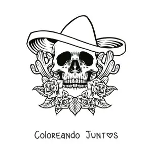 Imagen para colorear de calavera con sombrero mexicano