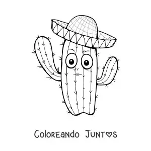 Imagen para colorear de cactus mexicano animado