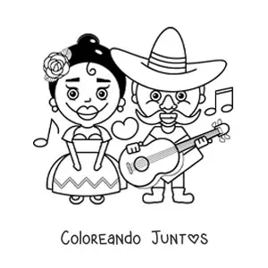 Imagen para colorear de pareja mexicana con trajes tradicionales