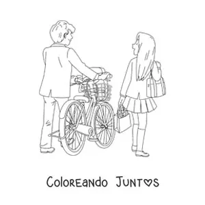 Imagen para colorear de una pareja con una bicicleta