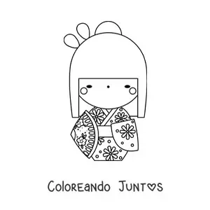 Imagen para colorear de niña japonesa con traje tradicional