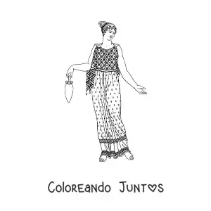Imagen para colorear de mujer con vasija de la antigua grecia