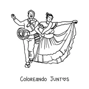 Imagen para colorear de pareja animada con traje típico de colombia