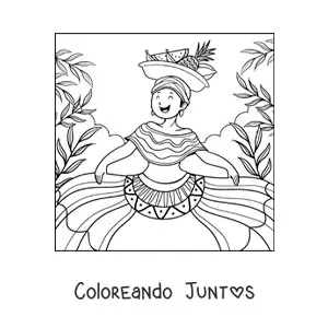 Imagen para colorear de mujer colombiana animada con traje tradicional