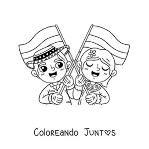 Imagen para colorear de niños colombianos animados con la bandera