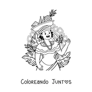Imagen para colorear de mujer de la cultura colombiana animada