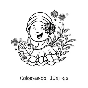 Imagen para colorear de chica colombiana con vestimenta tradicional