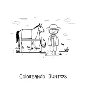 Imagen para colorear de gaucho argentino animado