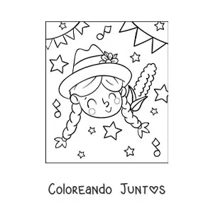 Imagen para colorear de niña de brasil celebrando las fiestas juninas
