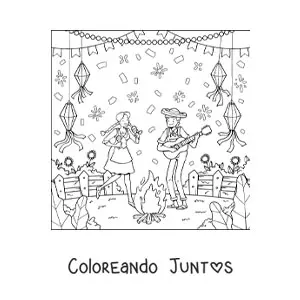 Imagen para colorear de pareja celebrando las fiestas juninas tradicionales de brasil