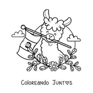 Imagen para colorear de alpaca animada con la bandera de perú