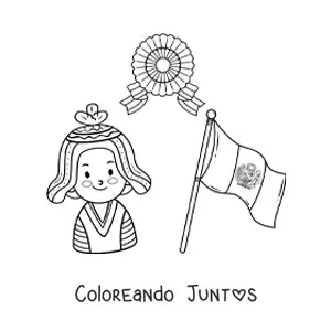Imagen para colorear de niño con la bandera de perú