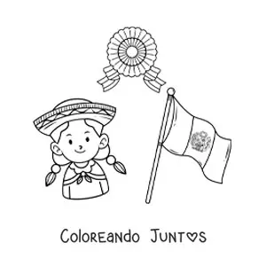 Imagen para colorear de niña con la bandera de perú