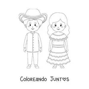 Imagen para colorear de pareja con traje tradicional venezolano