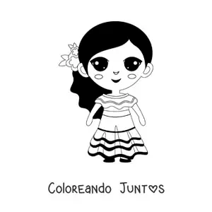 Imagen para colorear de niña con vestido tradicional de venezuela