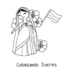 Imagen para colorear de mujer de la india con la bandera