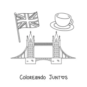Imagen para colorear de bandera del reino unido con el puente de londres