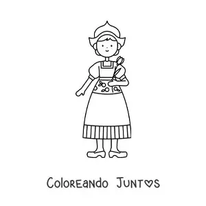 Imagen para colorear de niña holandesa con traje tradicional