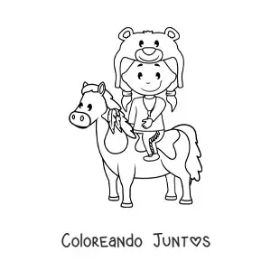Imagen para colorear de niño indígena americano montando un caballo