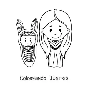 Imagen para colorear de familia de tribu indígena americana