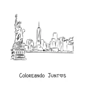 Imagen para colorear de paisaje de nueva york con la estatua de la libertad