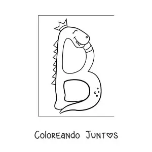 Imagen para colorear de la letra b animada con forma de dinosaurio