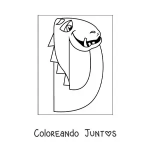 Imagen para colorear de la letra d animada con forma de dinosaurio