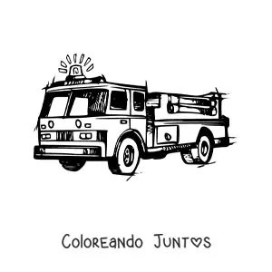 Imagen para colorear de un camión de bomberos con la sirena encendida