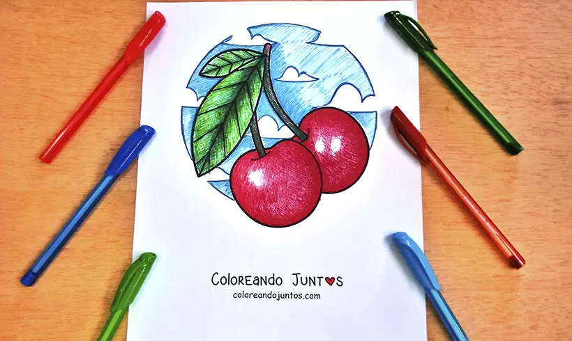 Dibujo de cerezas coloreadas por Coloreando Juntos