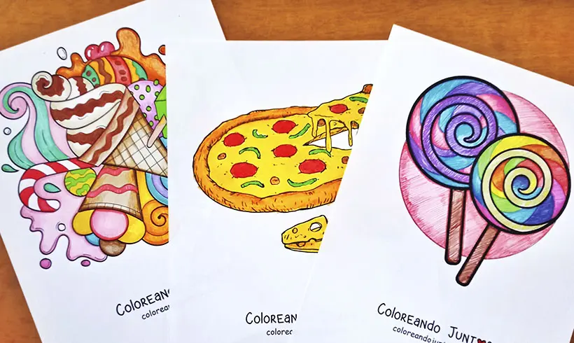 Dibujos para colorear con niños de comidas