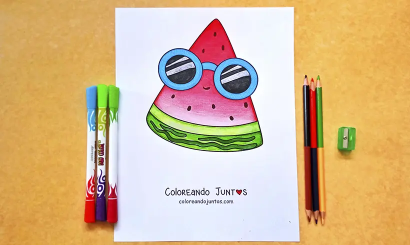 Dibujo de sandía coloreada por Coloreando Juntos